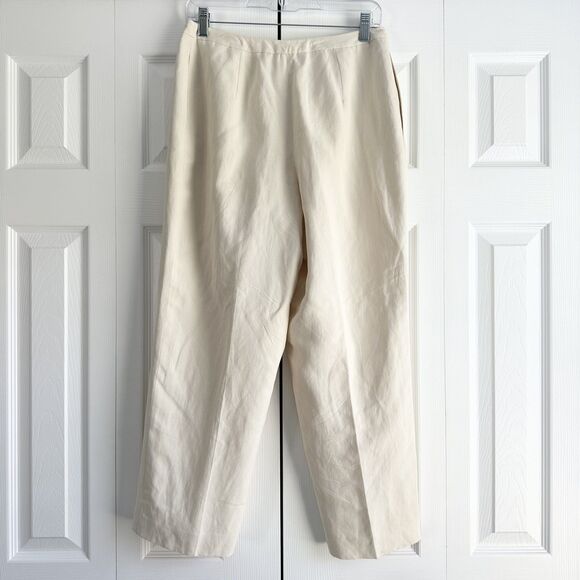 Vintage Jones New York Silk Linen Pants Sz 8 Ivory Lined Flat Front Chic Luxury - Picture 3 of 9